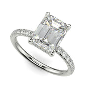 Gabrielle Emerald Cut Pave Hidden Halo 4 Prong Claw Set Engagement Ring Setting - Nivetta